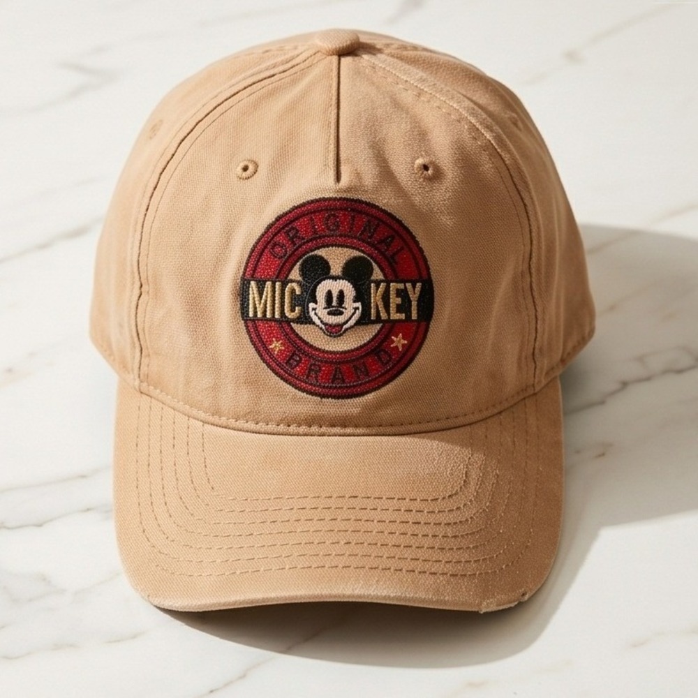 Vintage Disney Mickey Mouse Original Brand Suede Cap Tan Goofys Hat Co USA